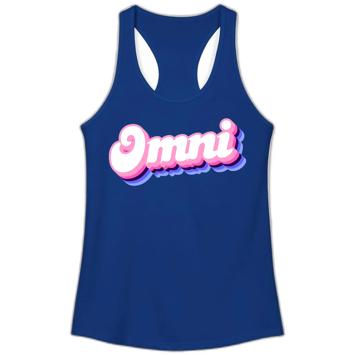 Bold pink 3D bubble text spelling 'OMG' with purple and blue dimensional shadow layering effects in Solid Royal