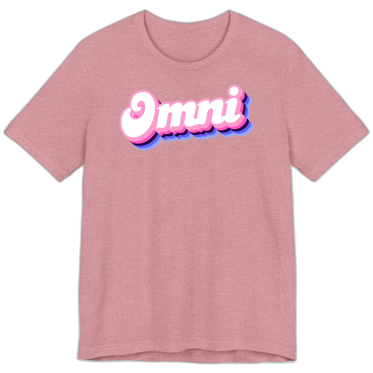 Bold pink 3D bubble text spelling 'OMG' with purple and blue dimensional shadow layering effects in Heather Orchid