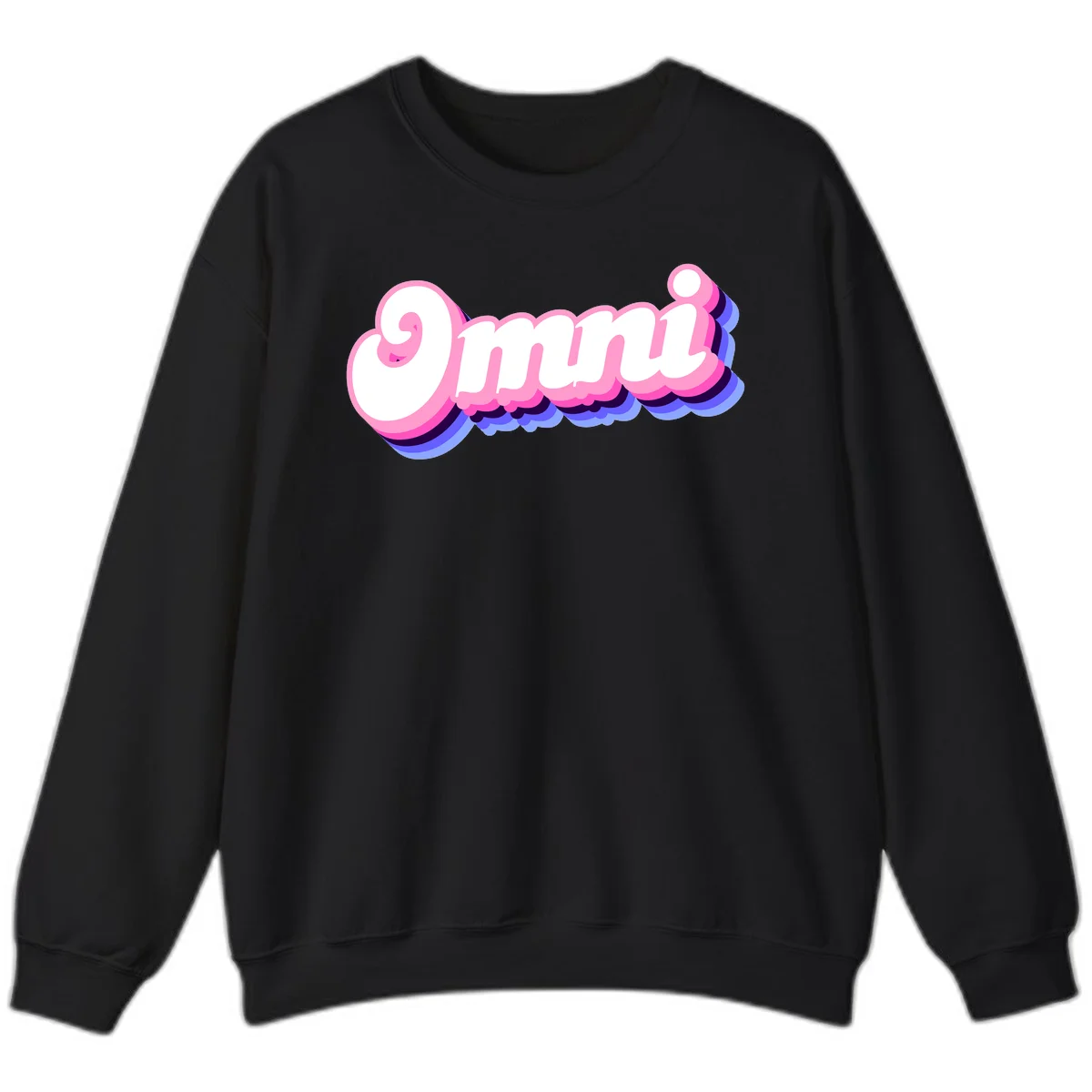 Bold pink 3D bubble text spelling 'OMG' with purple and blue dimensional shadow layering effects in Black