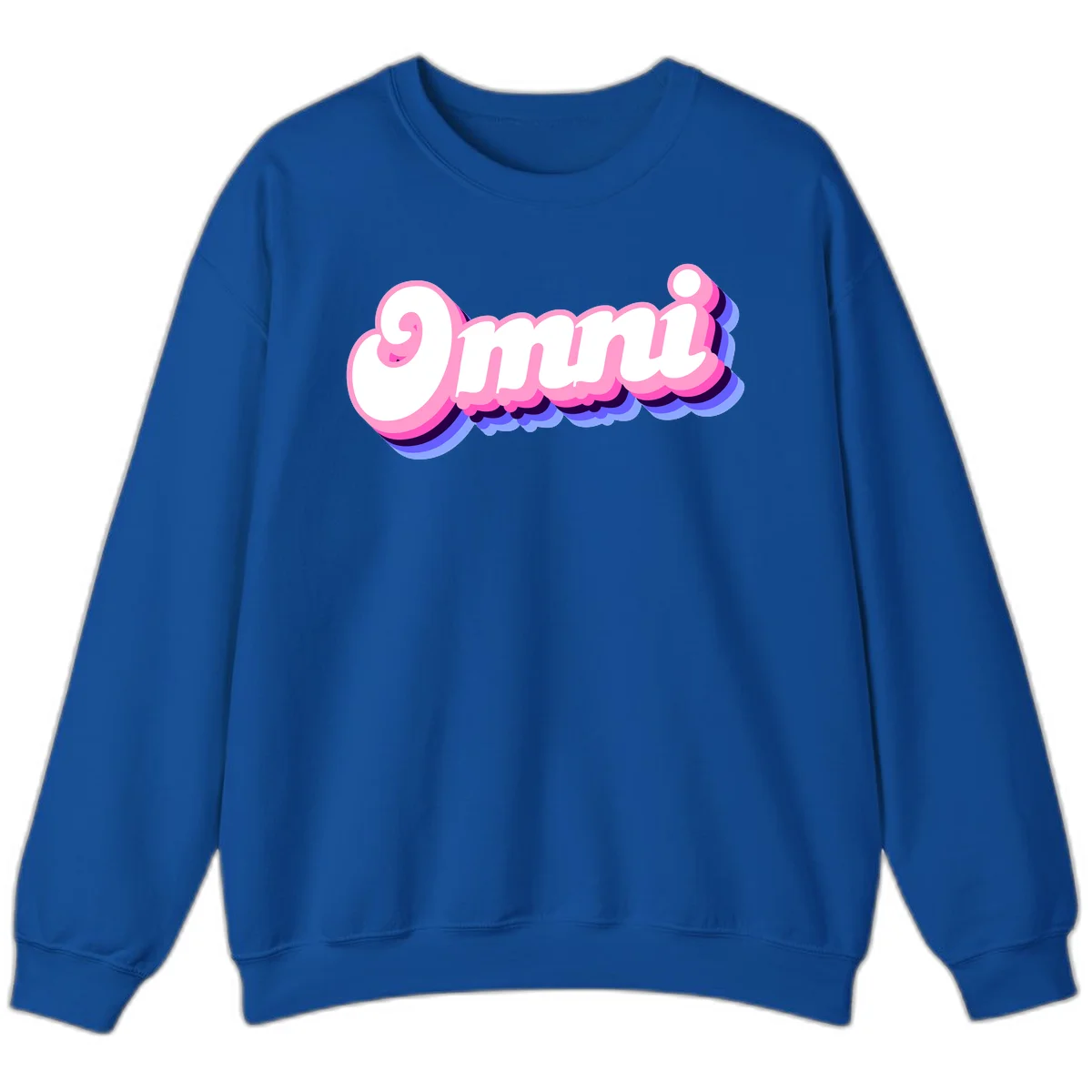 Bold pink 3D bubble text spelling 'OMG' with purple and blue dimensional shadow layering effects in Royal