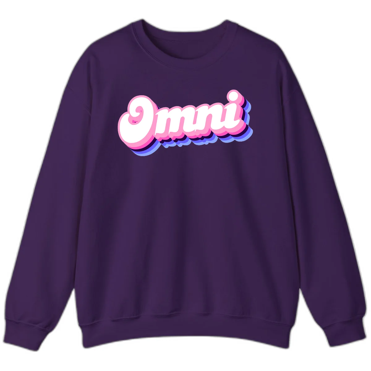 Bold pink 3D bubble text spelling 'OMG' with purple and blue dimensional shadow layering effects in Purple