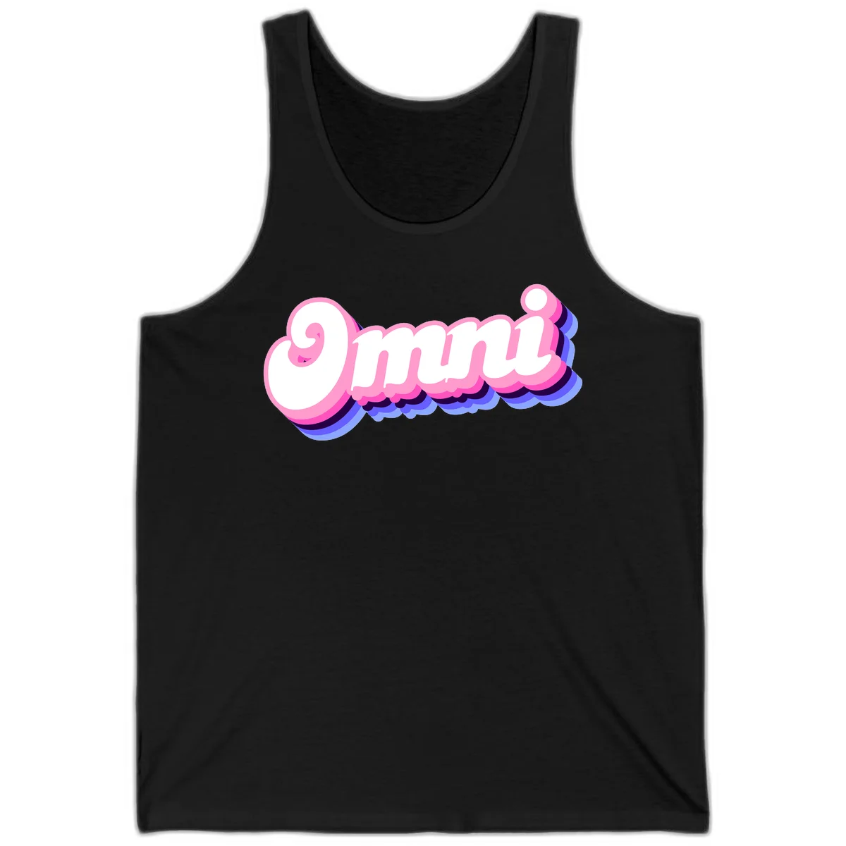 Bold pink 3D bubble text spelling 'OMG' with purple and blue dimensional shadow layering effects in Black