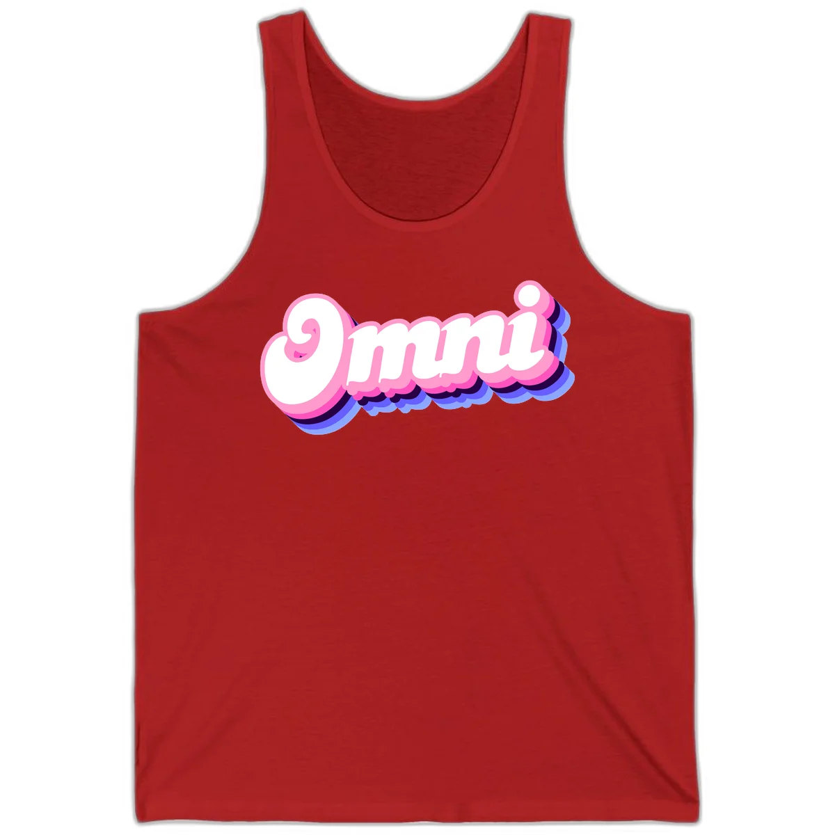 Bold pink 3D bubble text spelling 'OMG' with purple and blue dimensional shadow layering effects in Red