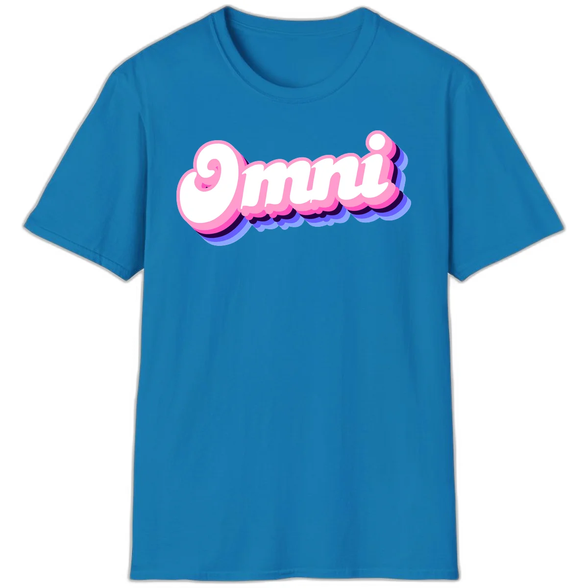 Bold pink 3D bubble text spelling 'OMG' with purple and blue dimensional shadow layering effects in Sapphire