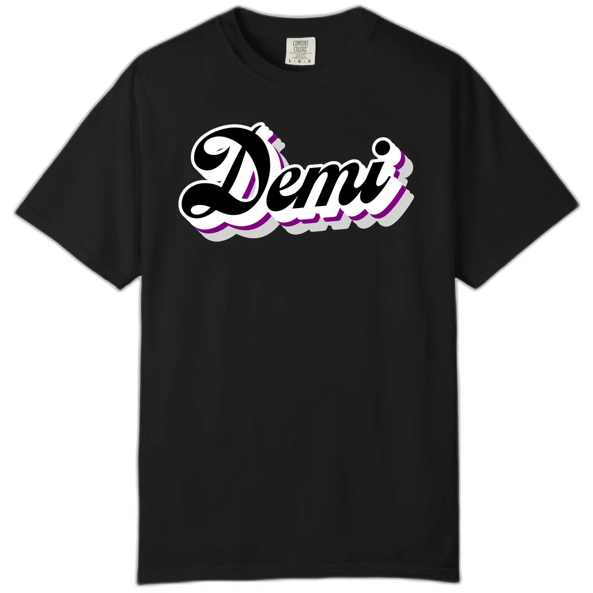 Demi script name design with purple accents and cloud-shaped background layers in Black
