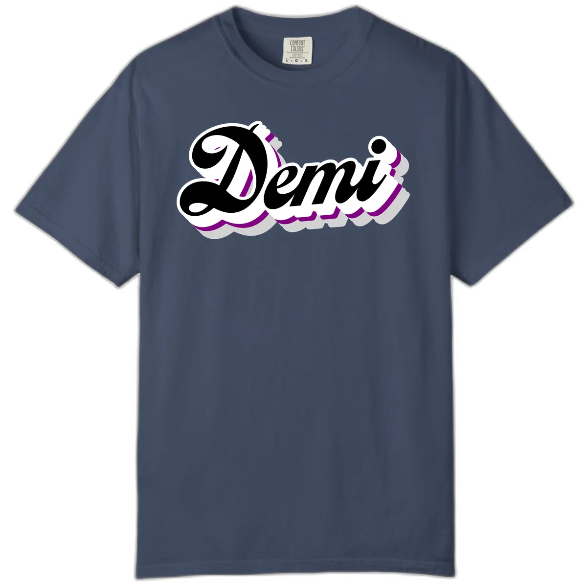 Demi script name design with purple accents and cloud-shaped background layers in Midnight