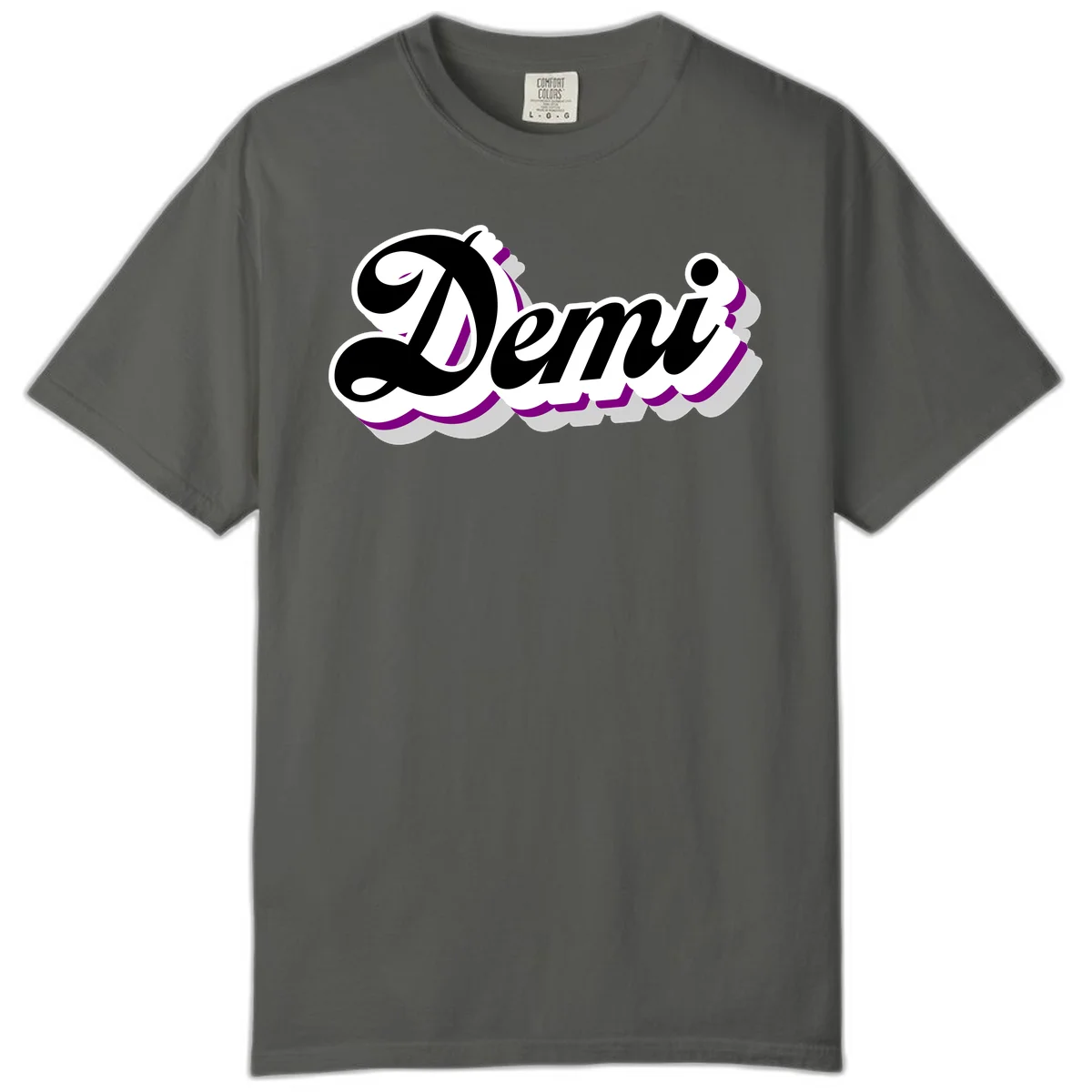 Demi script name design with purple accents and cloud-shaped background layers in Pepper