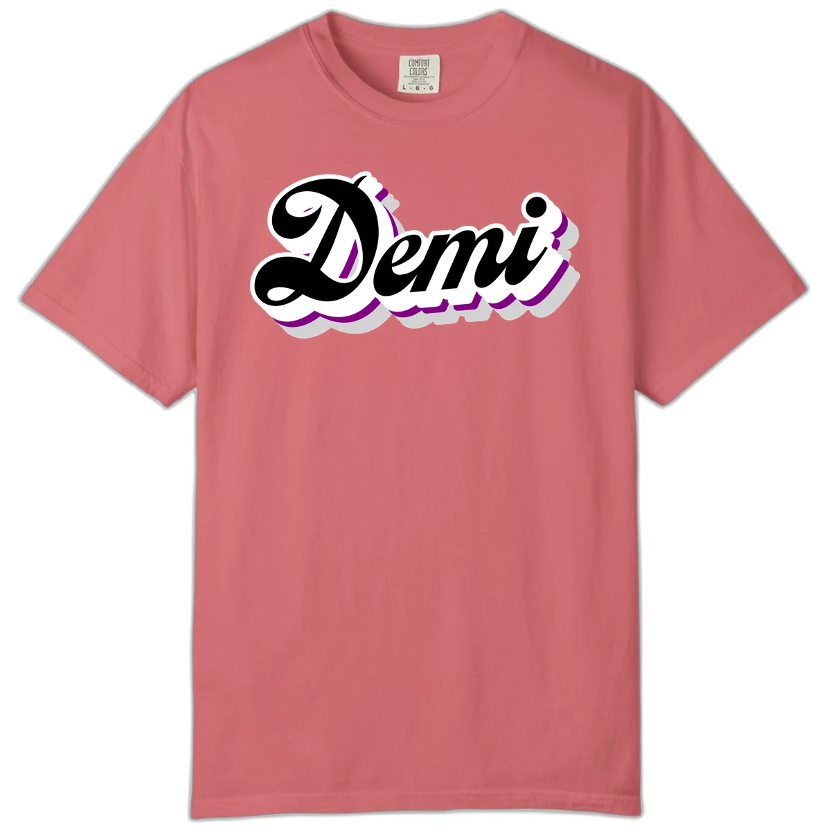 Demi script name design with purple accents and cloud-shaped background layers in Watermelon