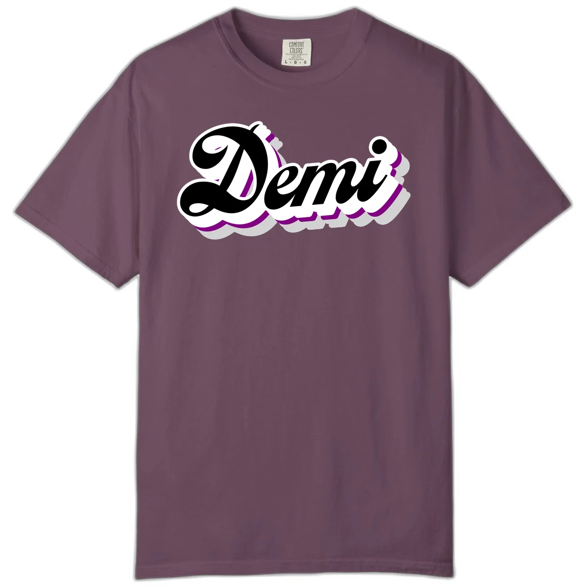 Demi script name design with purple accents and cloud-shaped background layers in Berry