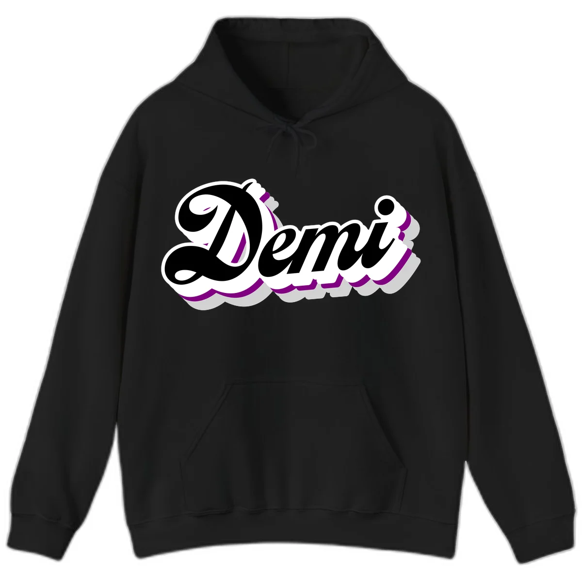 Demi script name design with purple accents and cloud-shaped background layers in Black