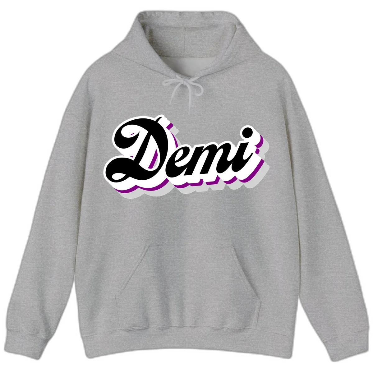 Demi script name design with purple accents and cloud-shaped background layers in Sport Grey