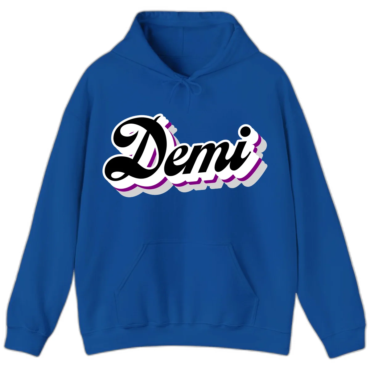 Demi script name design with purple accents and cloud-shaped background layers in Royal