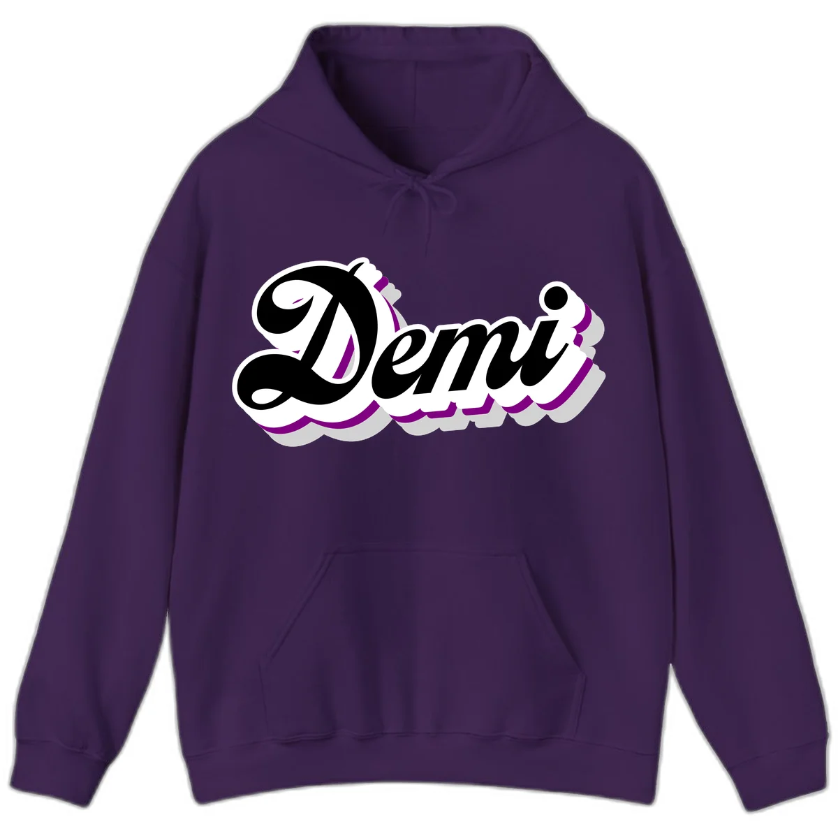 Demi script name design with purple accents and cloud-shaped background layers in Purple