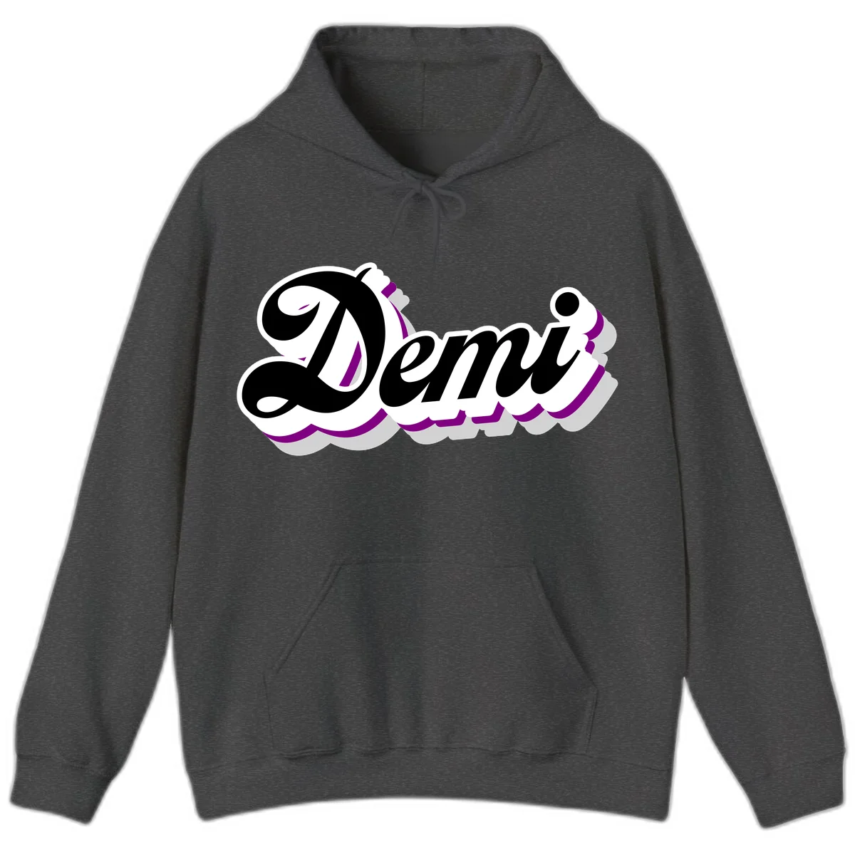 Demi script name design with purple accents and cloud-shaped background layers in Dark Heather