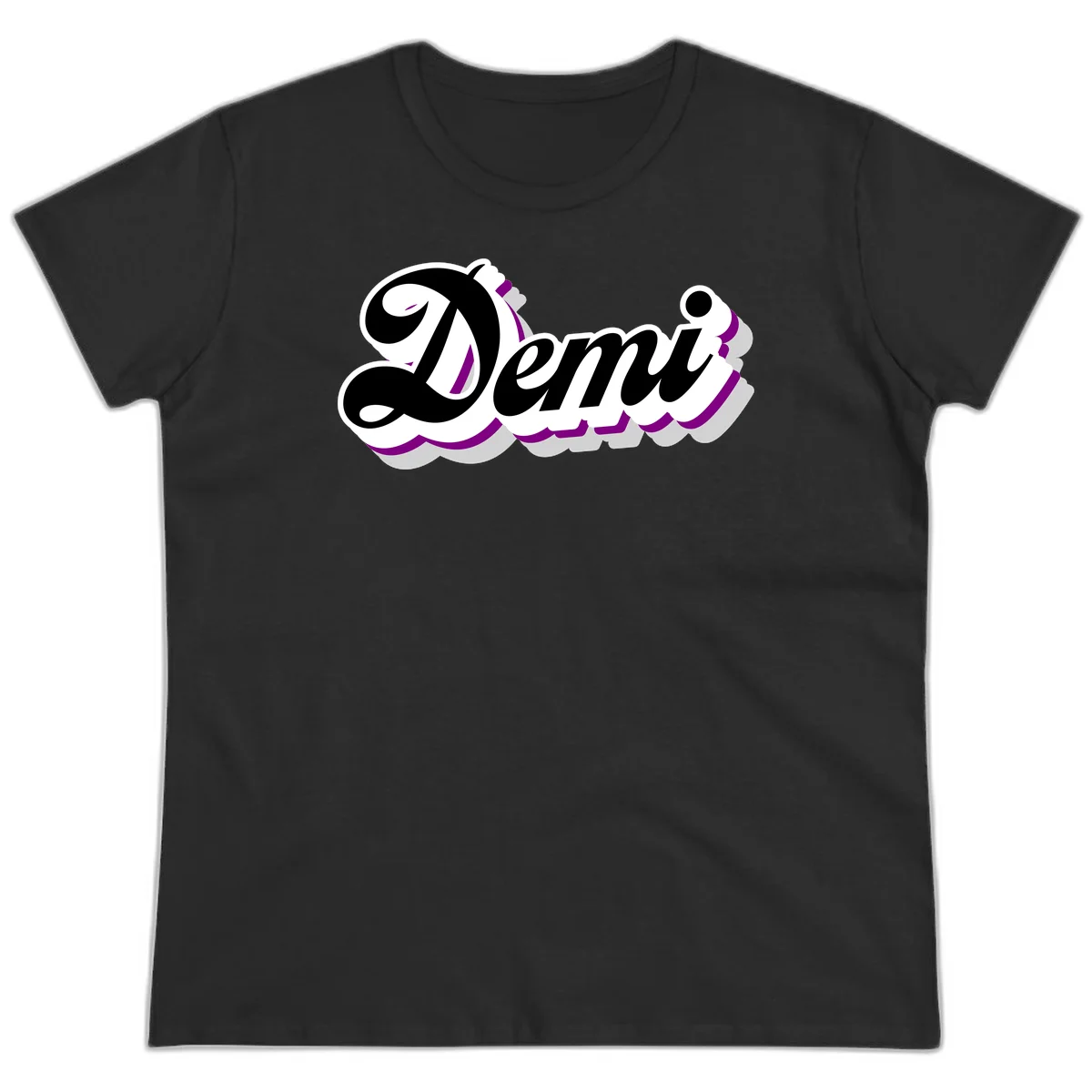 Demi script name design with purple accents and cloud-shaped background layers in Black