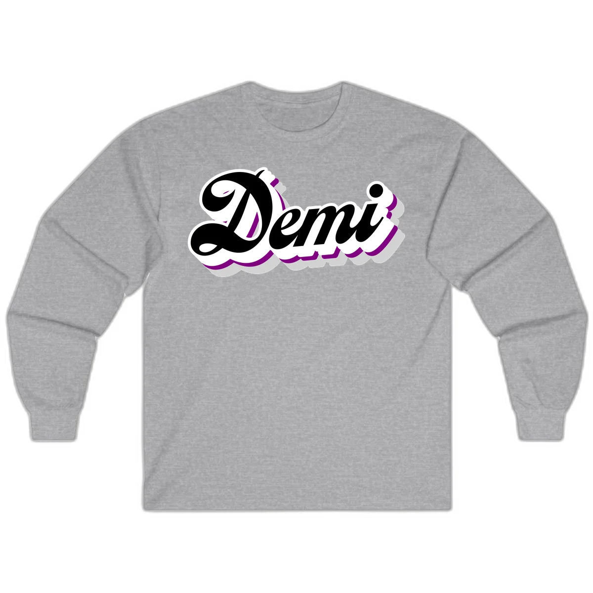 Demi script name design with purple accents and cloud-shaped background layers in Sport Grey