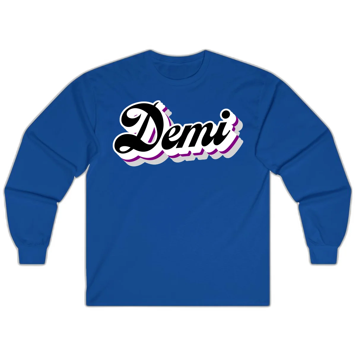 Demi script name design with purple accents and cloud-shaped background layers in Royal