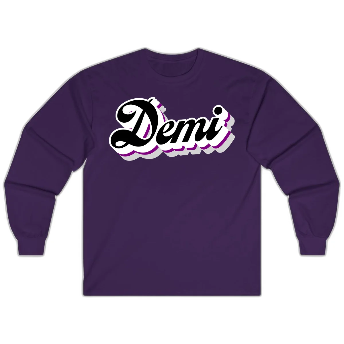 Demi script name design with purple accents and cloud-shaped background layers in Purple