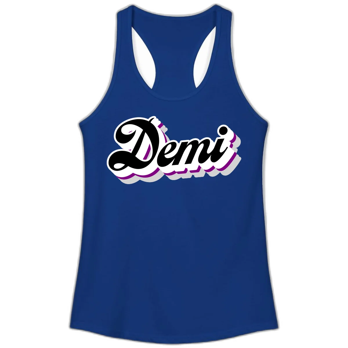 Demi script name design with purple accents and cloud-shaped background layers in Solid Royal
