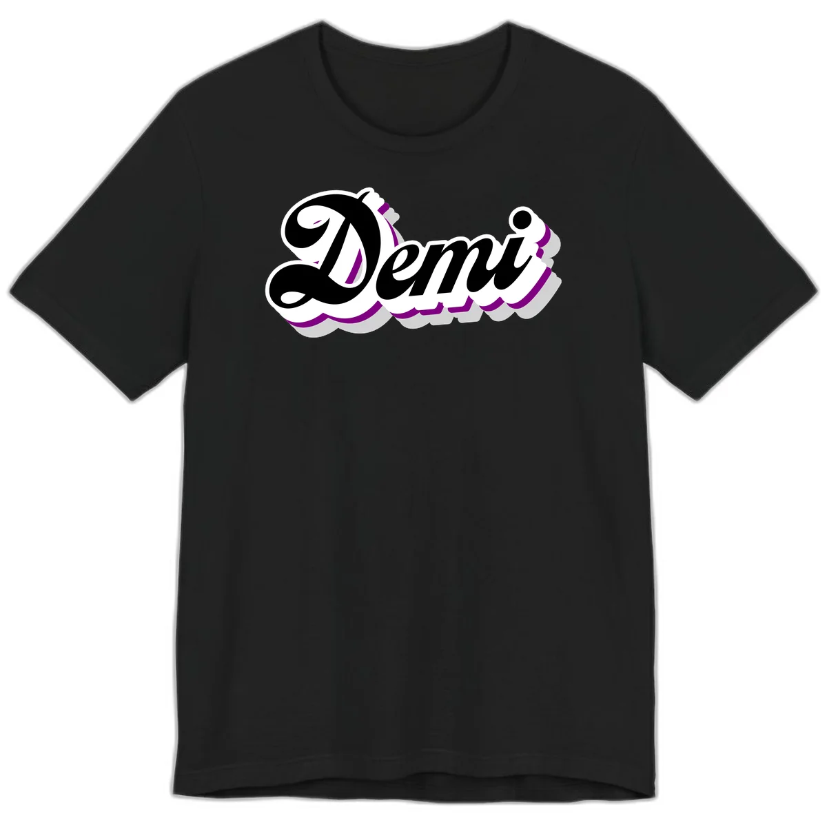 Demi script name design with purple accents and cloud-shaped background layers in Black