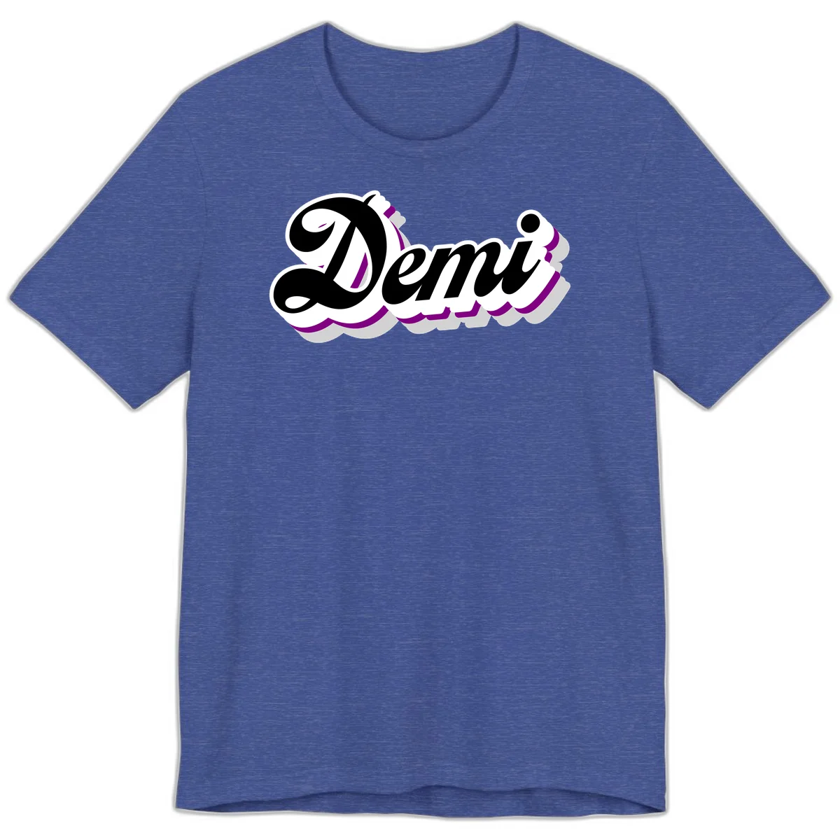 Demi script name design with purple accents and cloud-shaped background layers in Heather True Royal