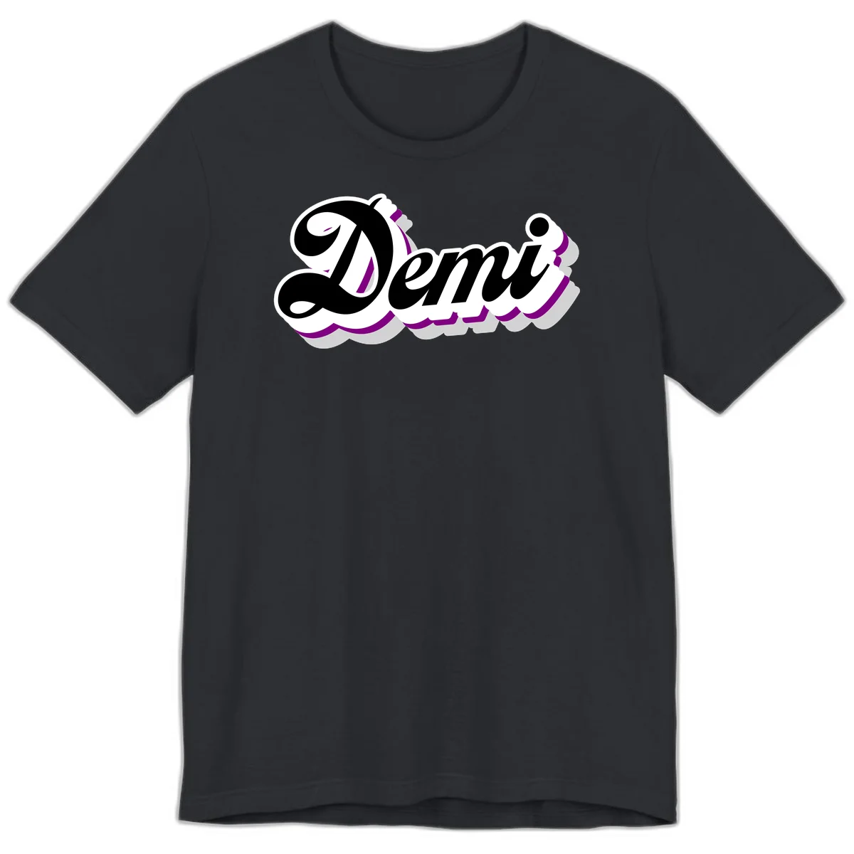 Demi script name design with purple accents and cloud-shaped background layers in Vintage Black