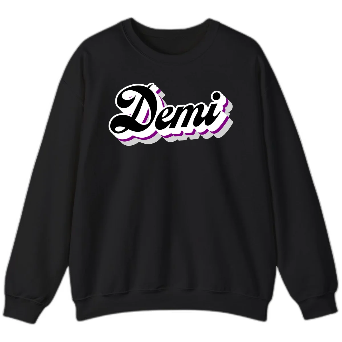 Demi script name design with purple accents and cloud-shaped background layers in Black