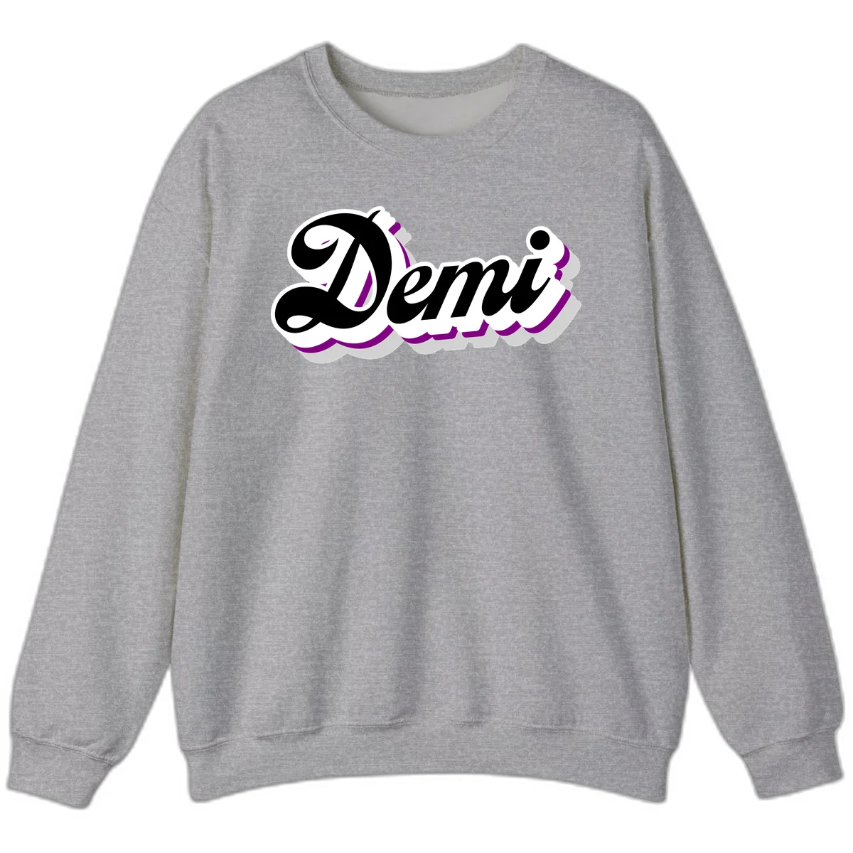 Demi script name design with purple accents and cloud-shaped background layers in Sport Grey