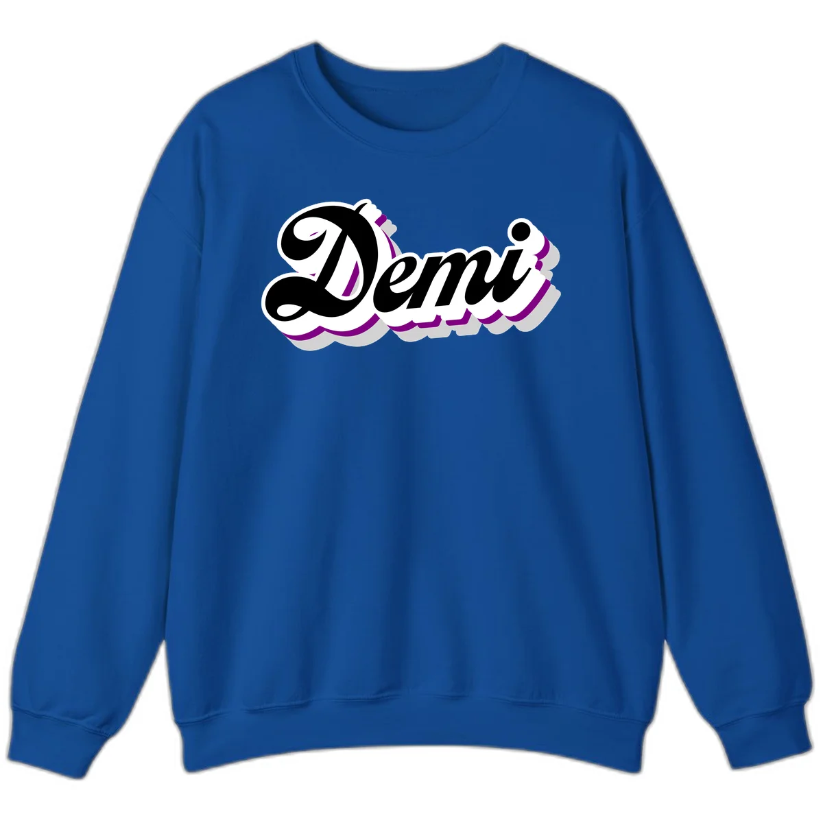 Demi script name design with purple accents and cloud-shaped background layers in Royal