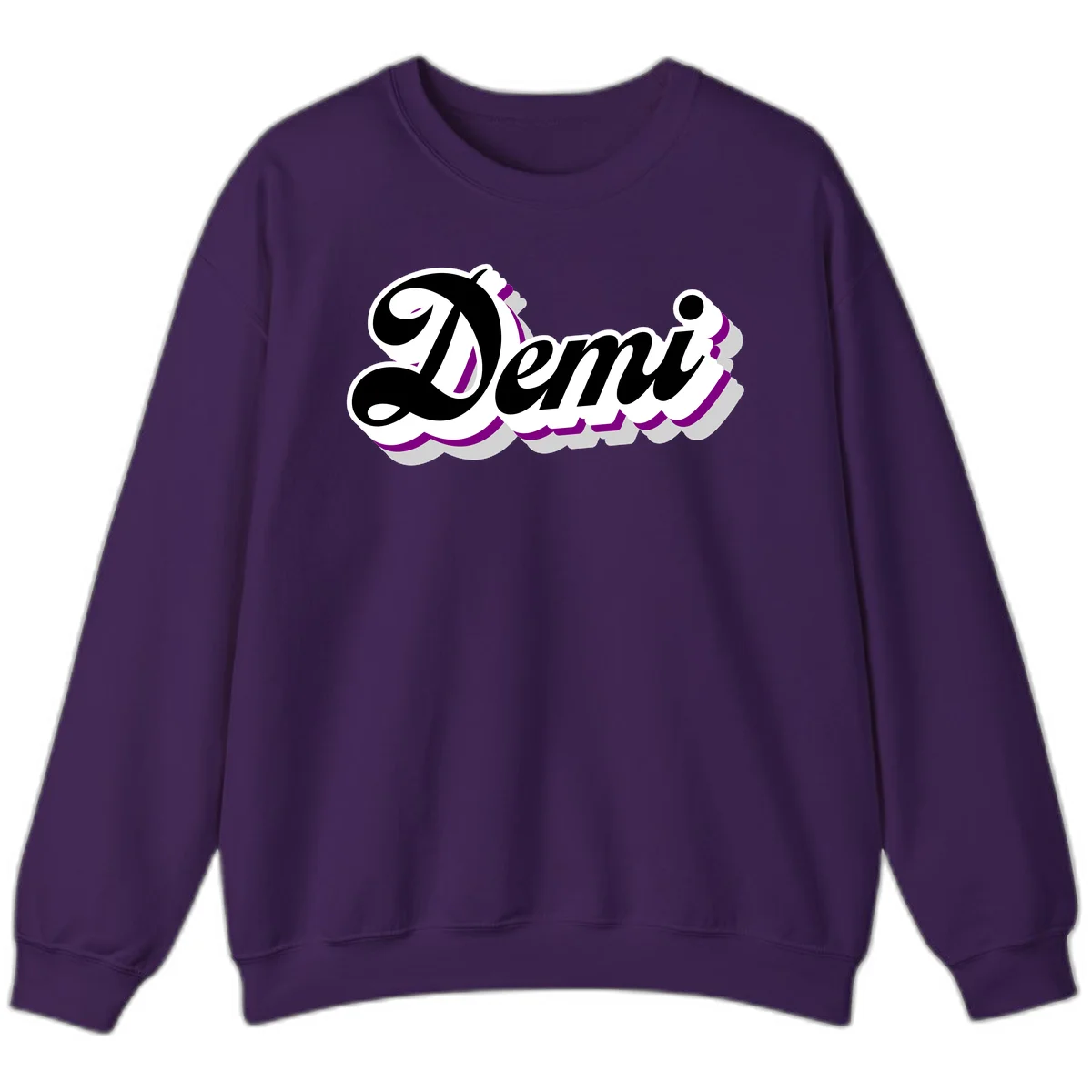 Demi script name design with purple accents and cloud-shaped background layers in Purple
