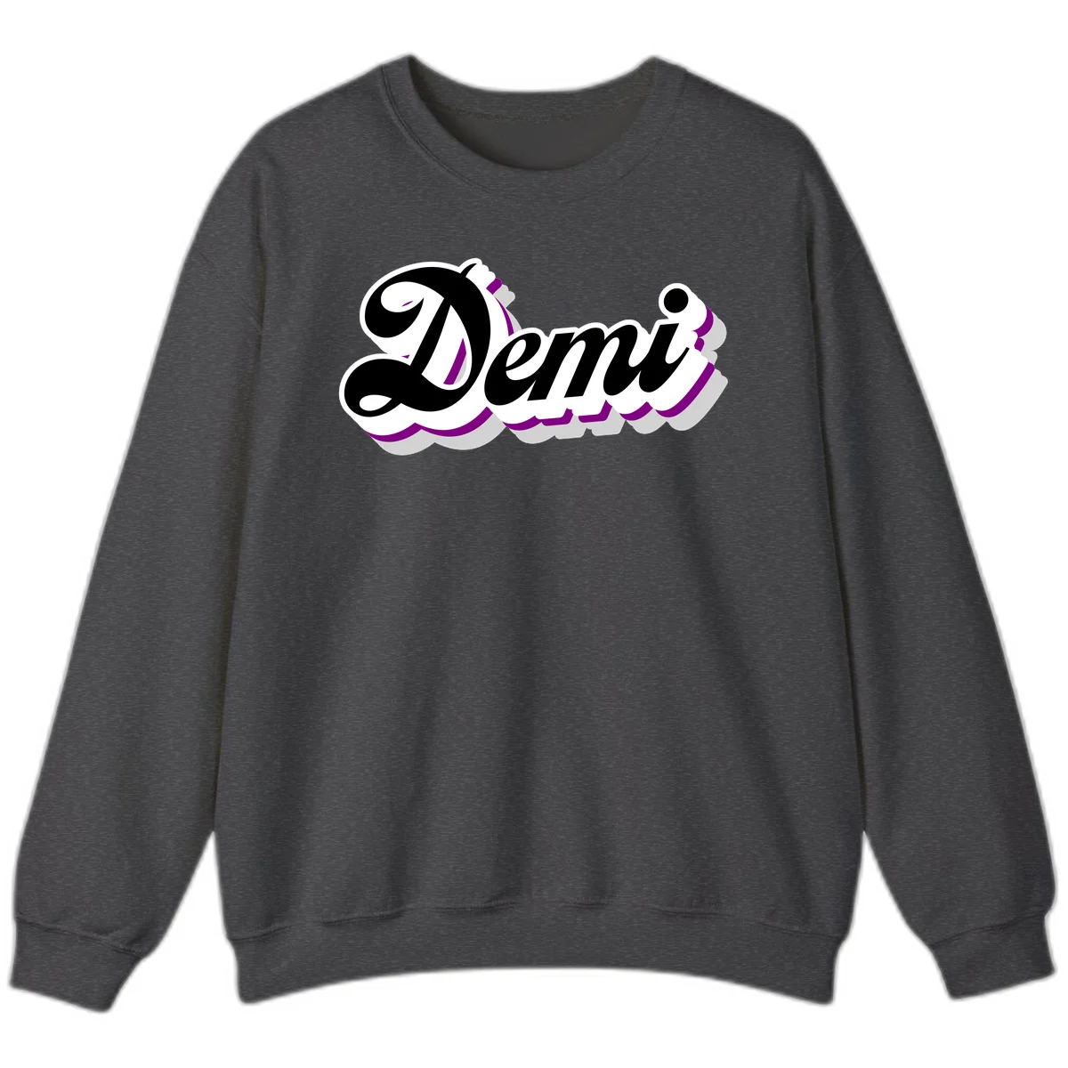 Demi script name design with purple accents and cloud-shaped background layers in Dark Heather