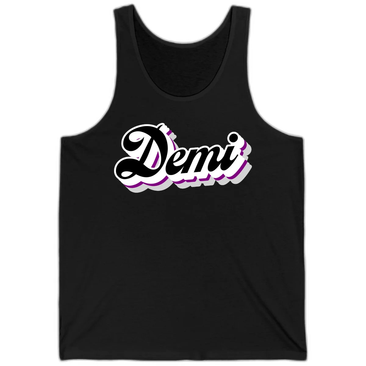 Demi script name design with purple accents and cloud-shaped background layers in Black