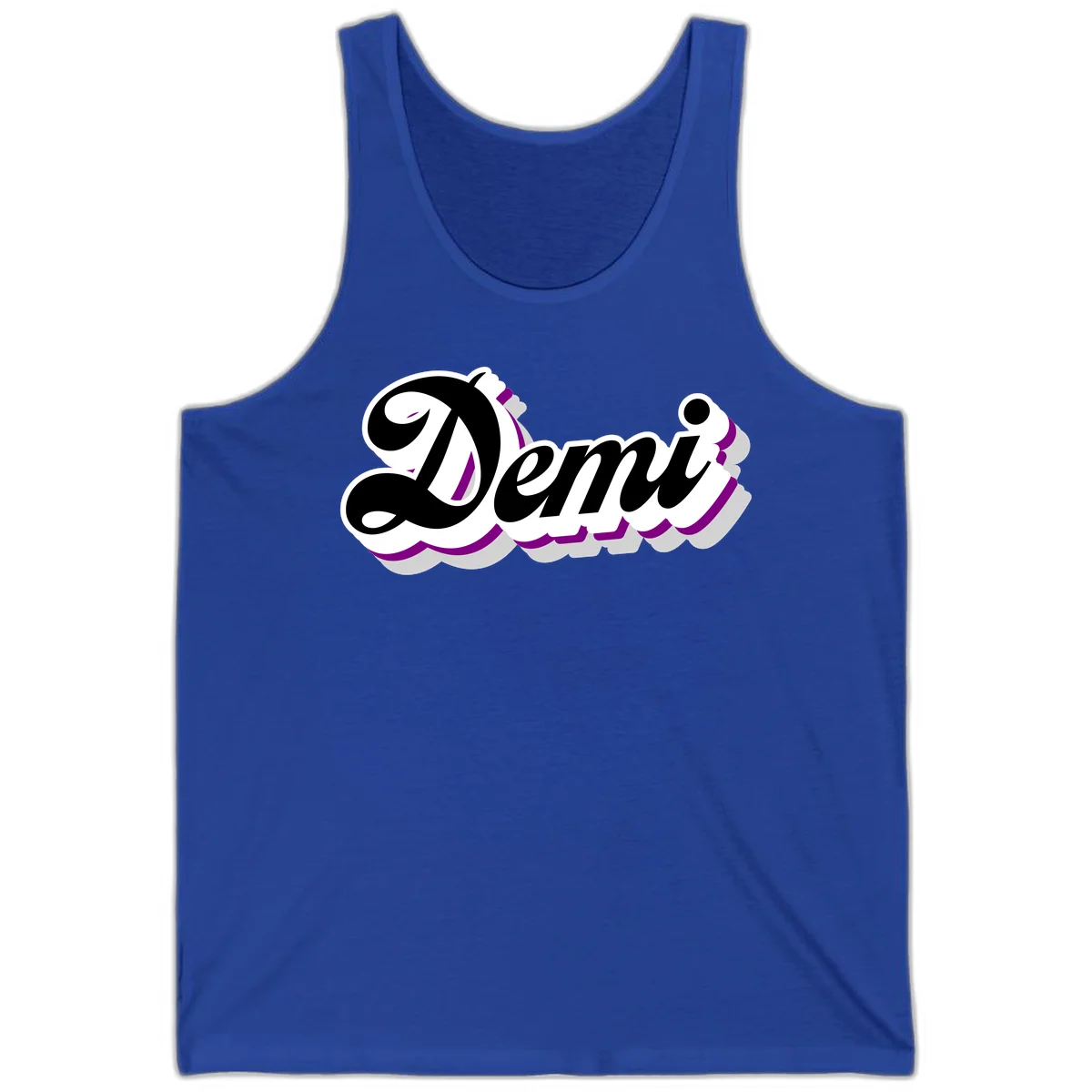 Demi script name design with purple accents and cloud-shaped background layers in True Royal