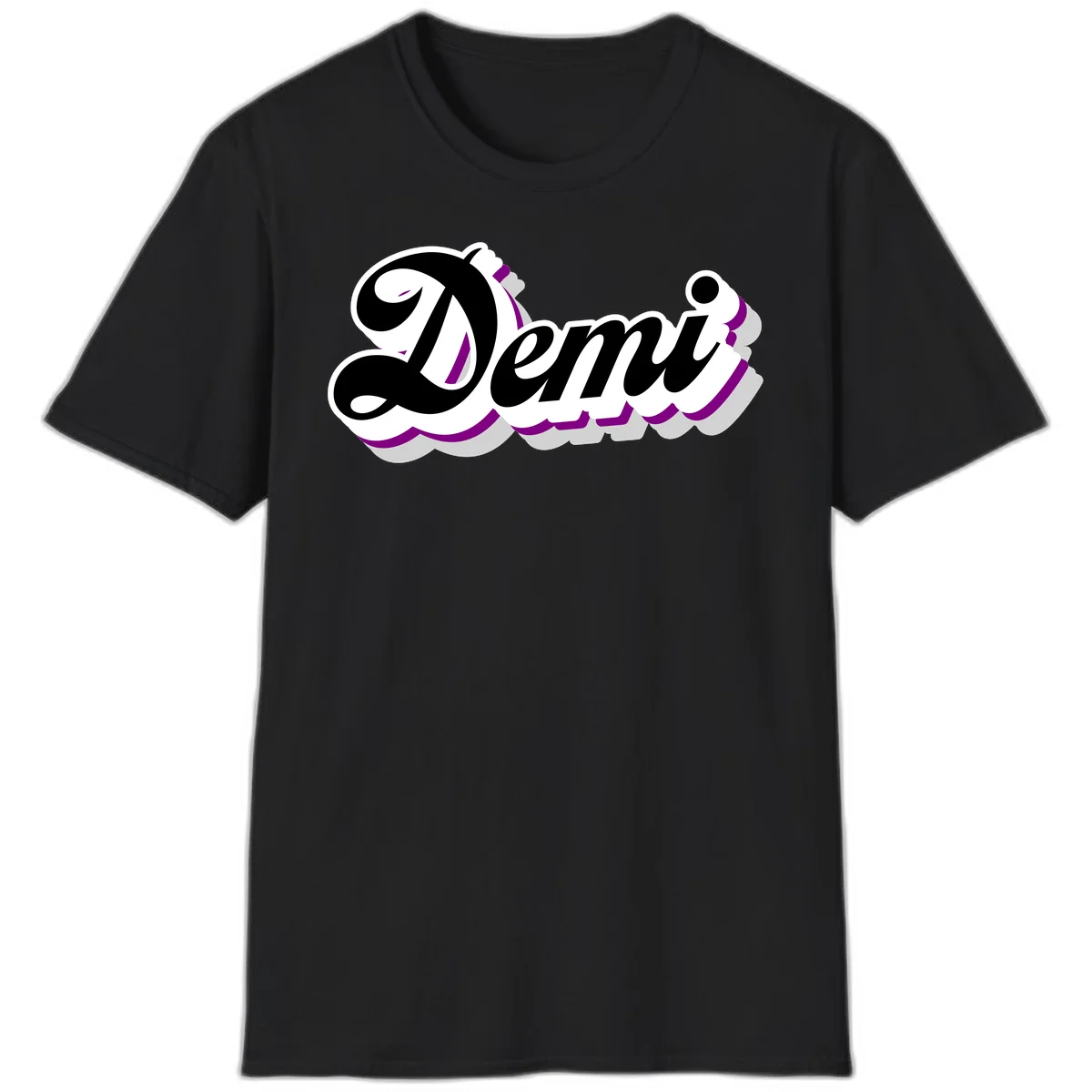 Demi script name design with purple accents and cloud-shaped background layers in Black