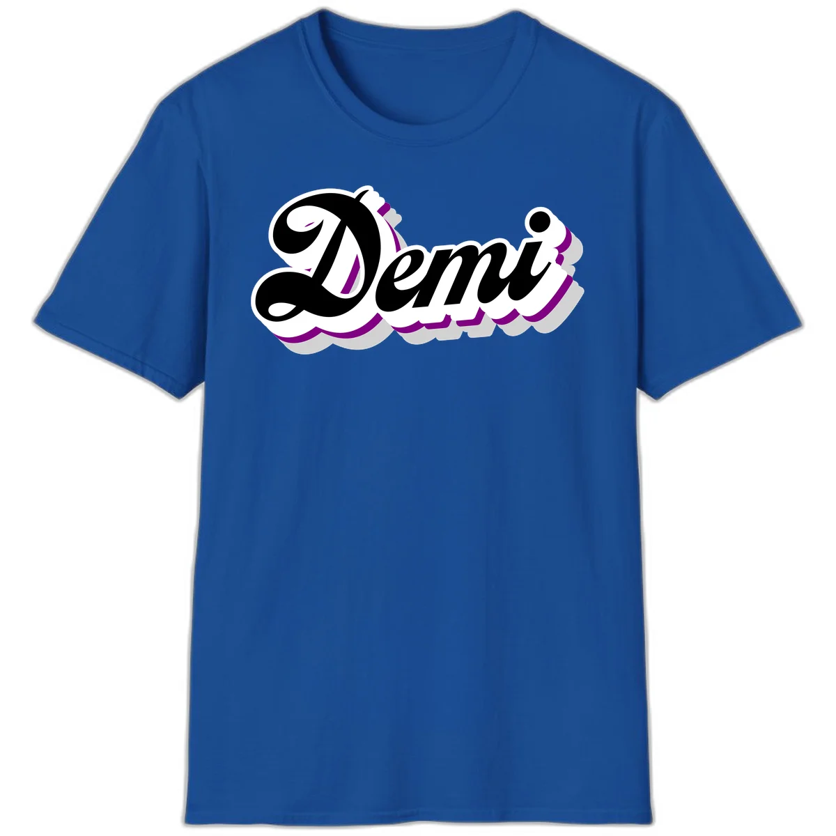 Demi script name design with purple accents and cloud-shaped background layers in Royal