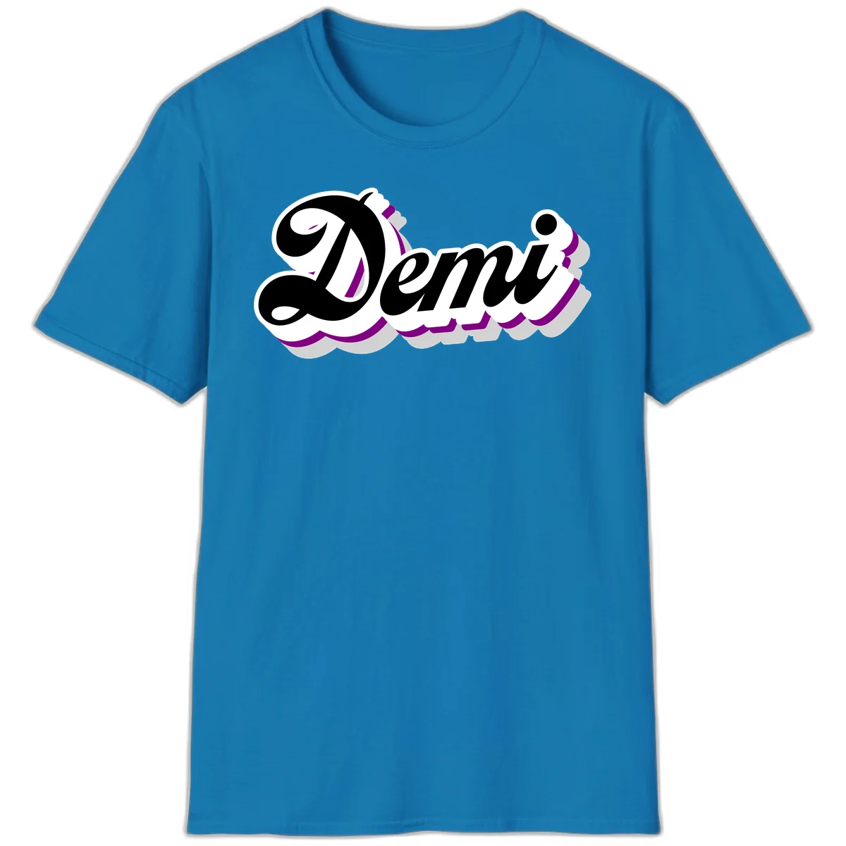 Demi script name design with purple accents and cloud-shaped background layers in Sapphire