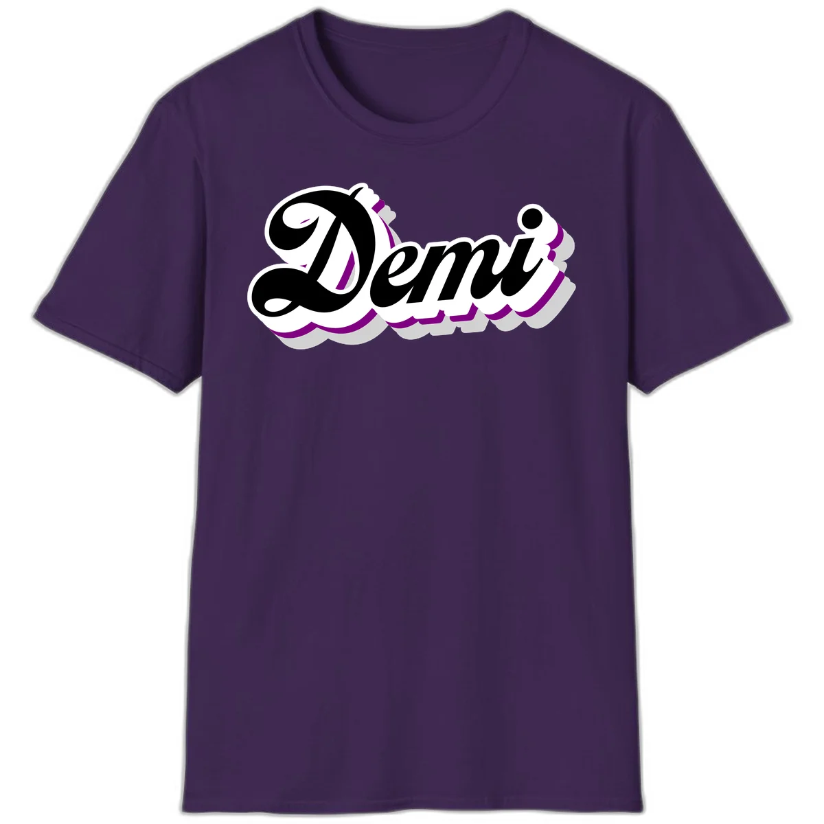 Demi script name design with purple accents and cloud-shaped background layers in Purple