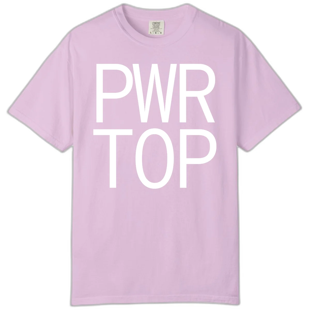 PWR TOP bold sans-serif typography design in white lettering on gray background in Orchid