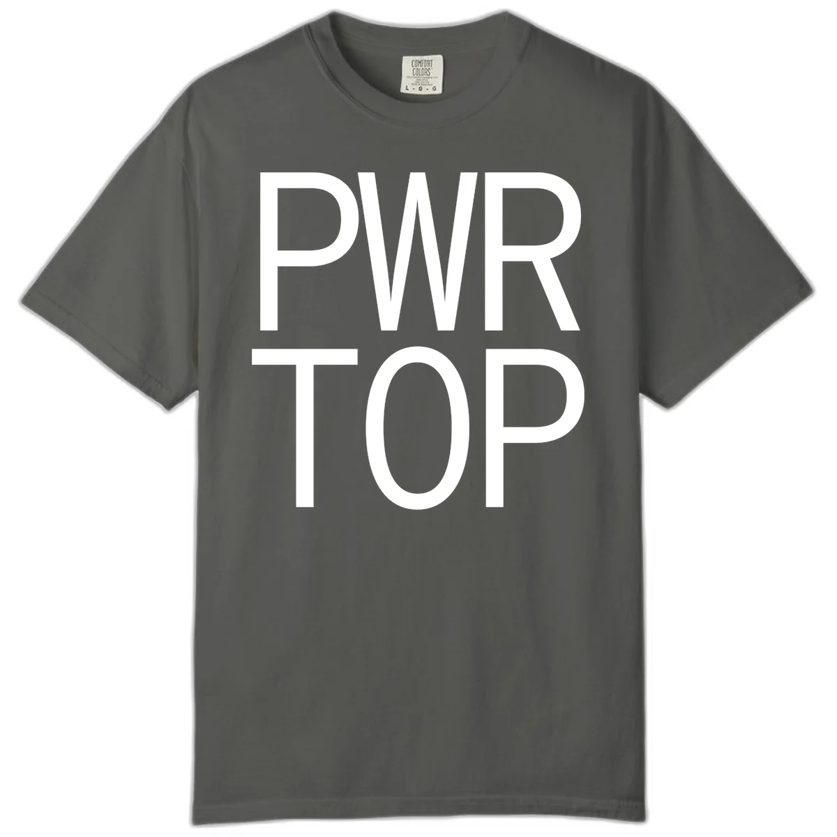 PWR TOP bold sans-serif typography design in white lettering on gray background in Pepper
