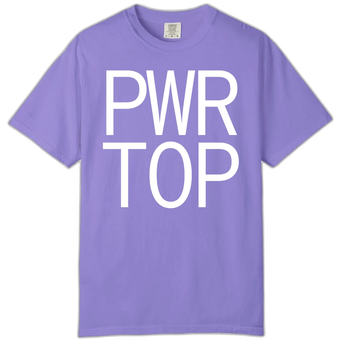 PWR TOP bold sans-serif typography design in white lettering on gray background in Violet