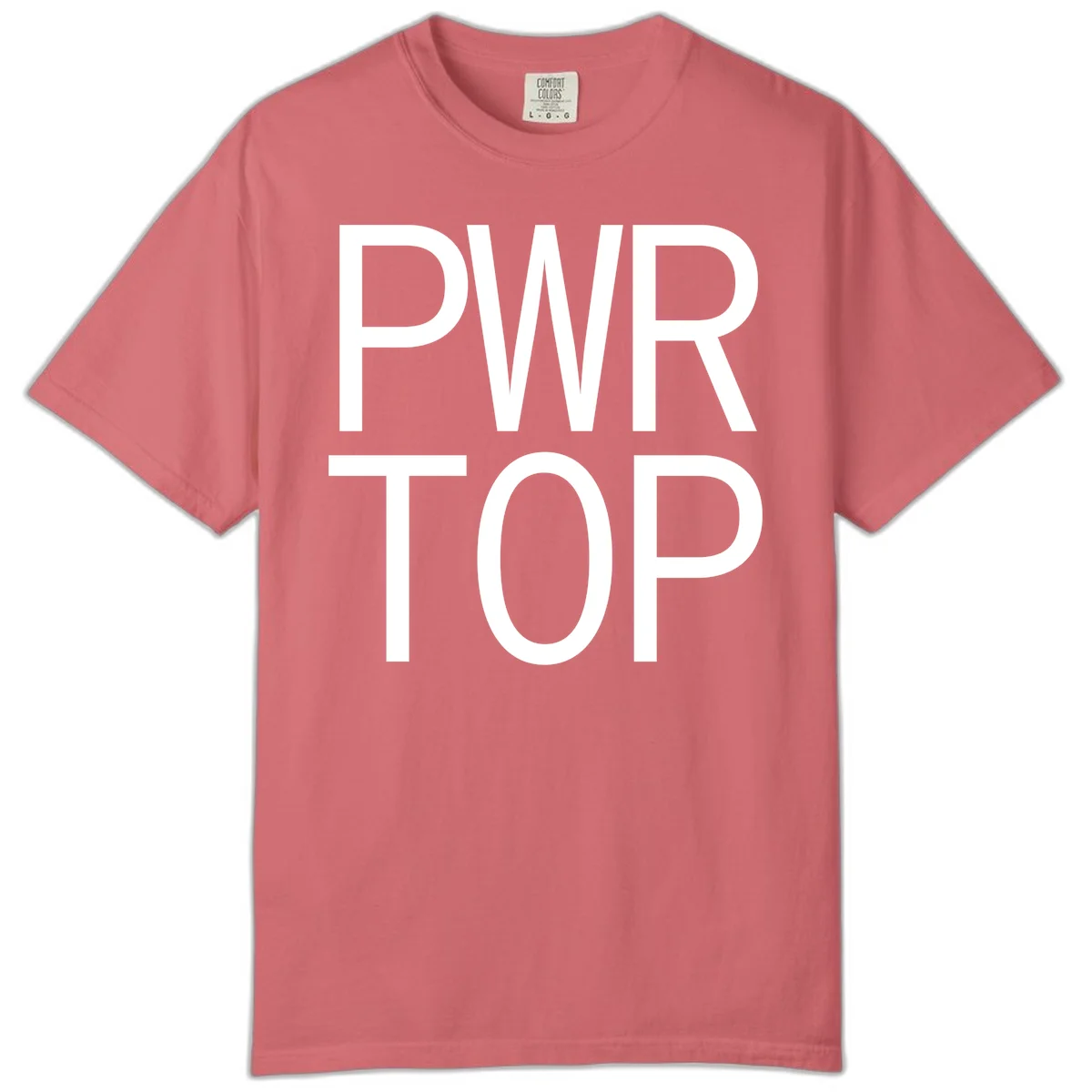 PWR TOP bold sans-serif typography design in white lettering on gray background in Watermelon