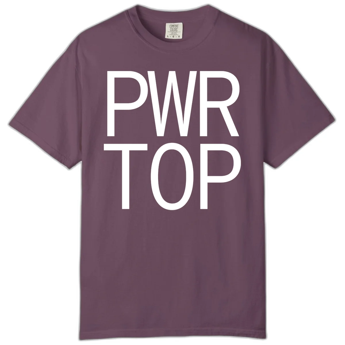 PWR TOP bold sans-serif typography design in white lettering on gray background in Berry