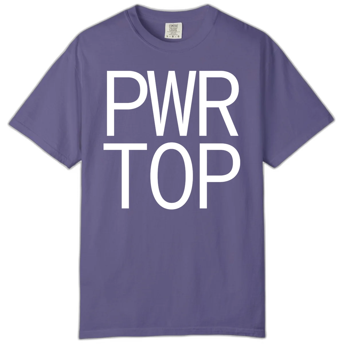 PWR TOP bold sans-serif typography design in white lettering on gray background in Grape