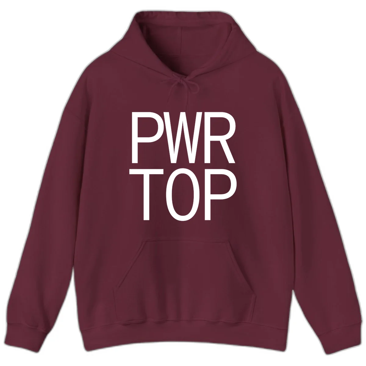 PWR TOP bold sans-serif typography design in white lettering on gray background in Maroon