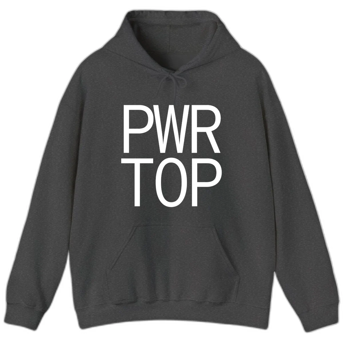 PWR TOP bold sans-serif typography design in white lettering on gray background in Dark Heather
