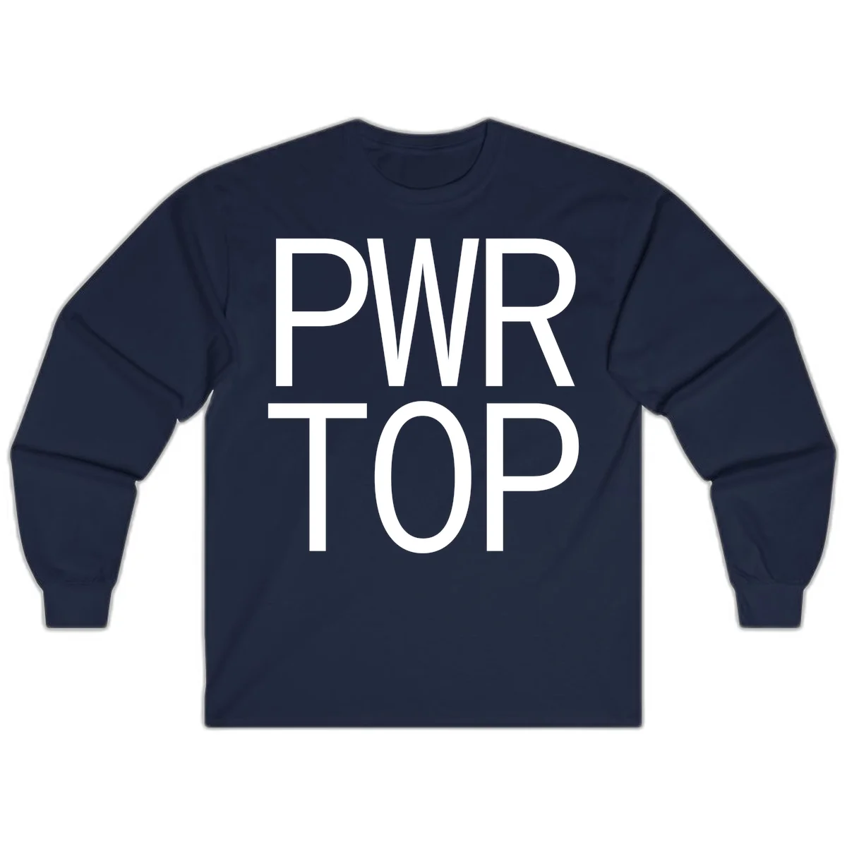 PWR TOP bold sans-serif typography design in white lettering on gray background in Navy