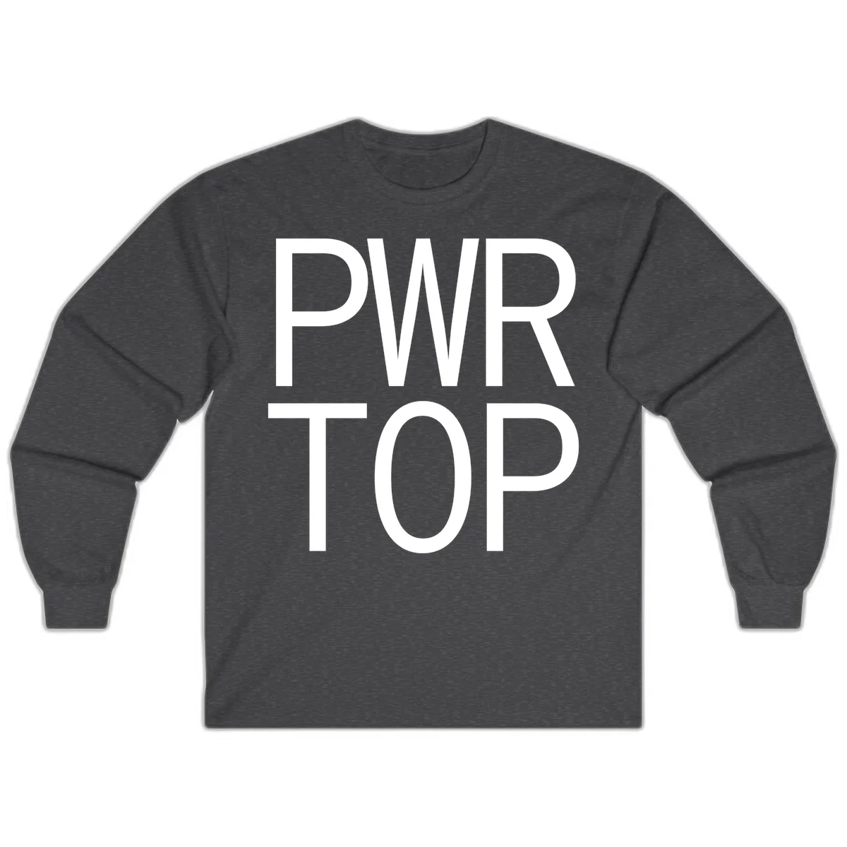 PWR TOP bold sans-serif typography design in white lettering on gray background in Dark Heather
