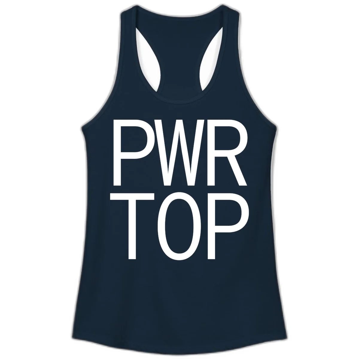 PWR TOP bold sans-serif typography design in white lettering on gray background in Solid Midnight Navy