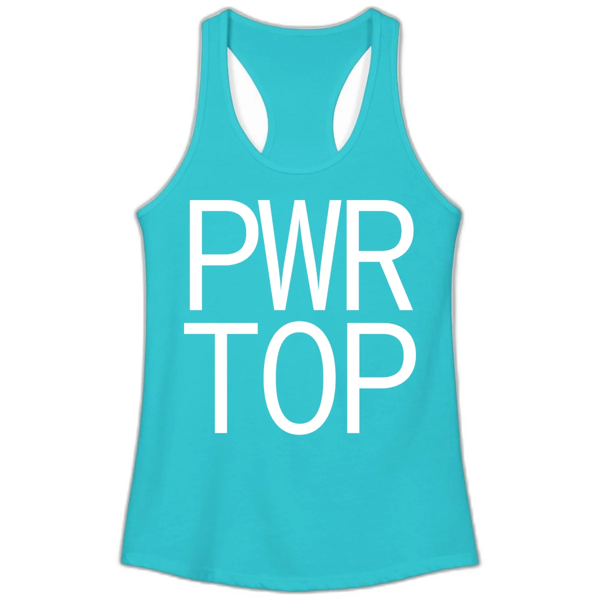 PWR TOP bold sans-serif typography design in white lettering on gray background in Solid Tahiti Blue