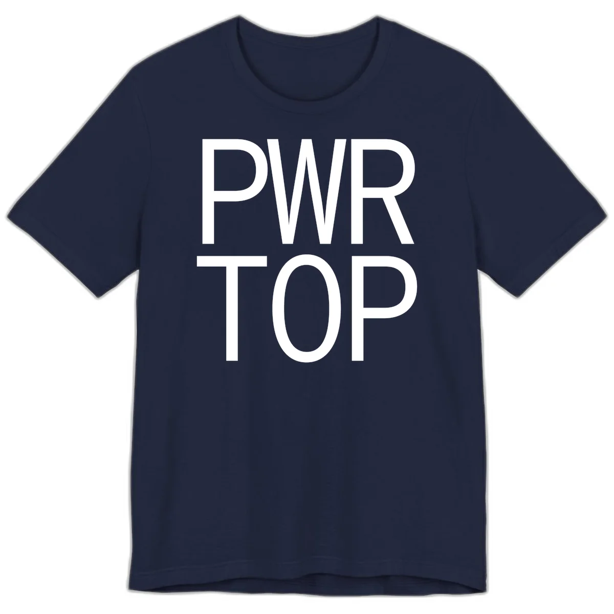 PWR TOP bold sans-serif typography design in white lettering on gray background in Navy